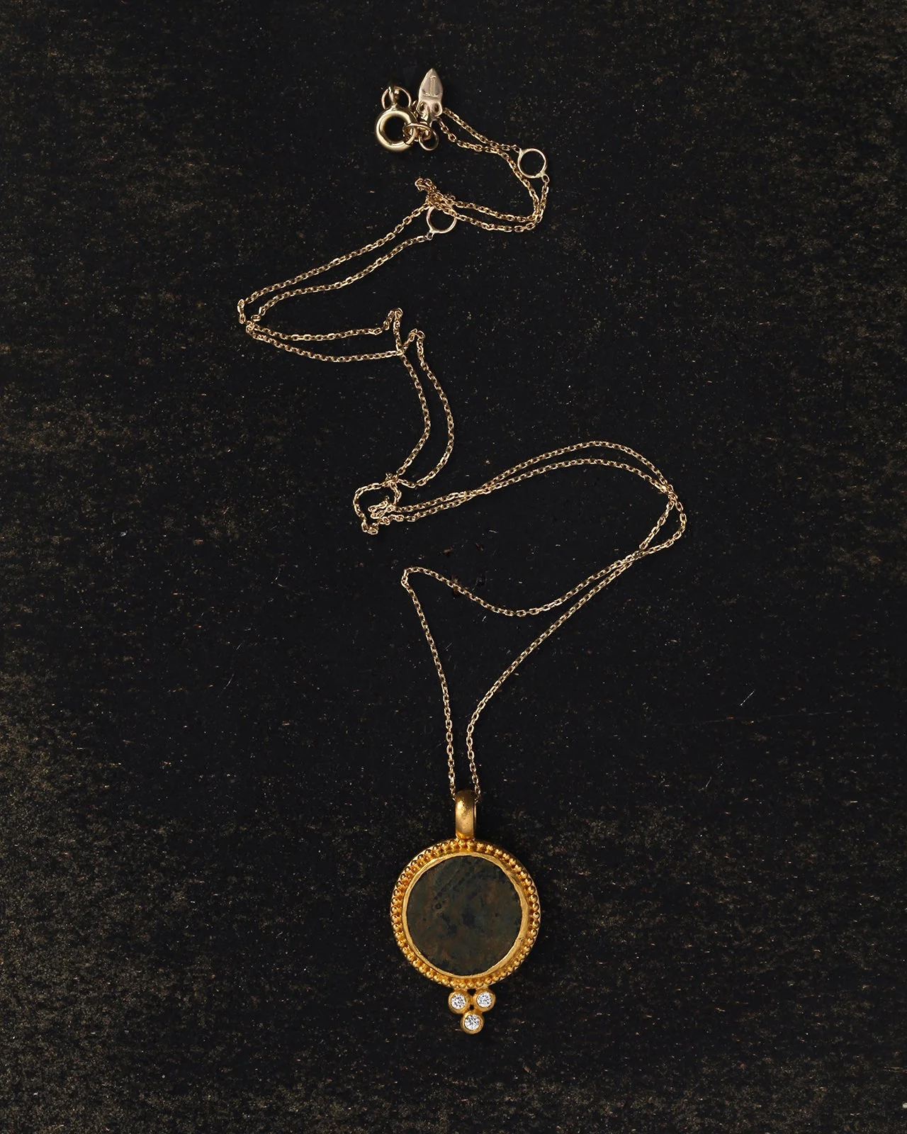 Antique Coin Necklace Diamond Solid Gold - Image 2
