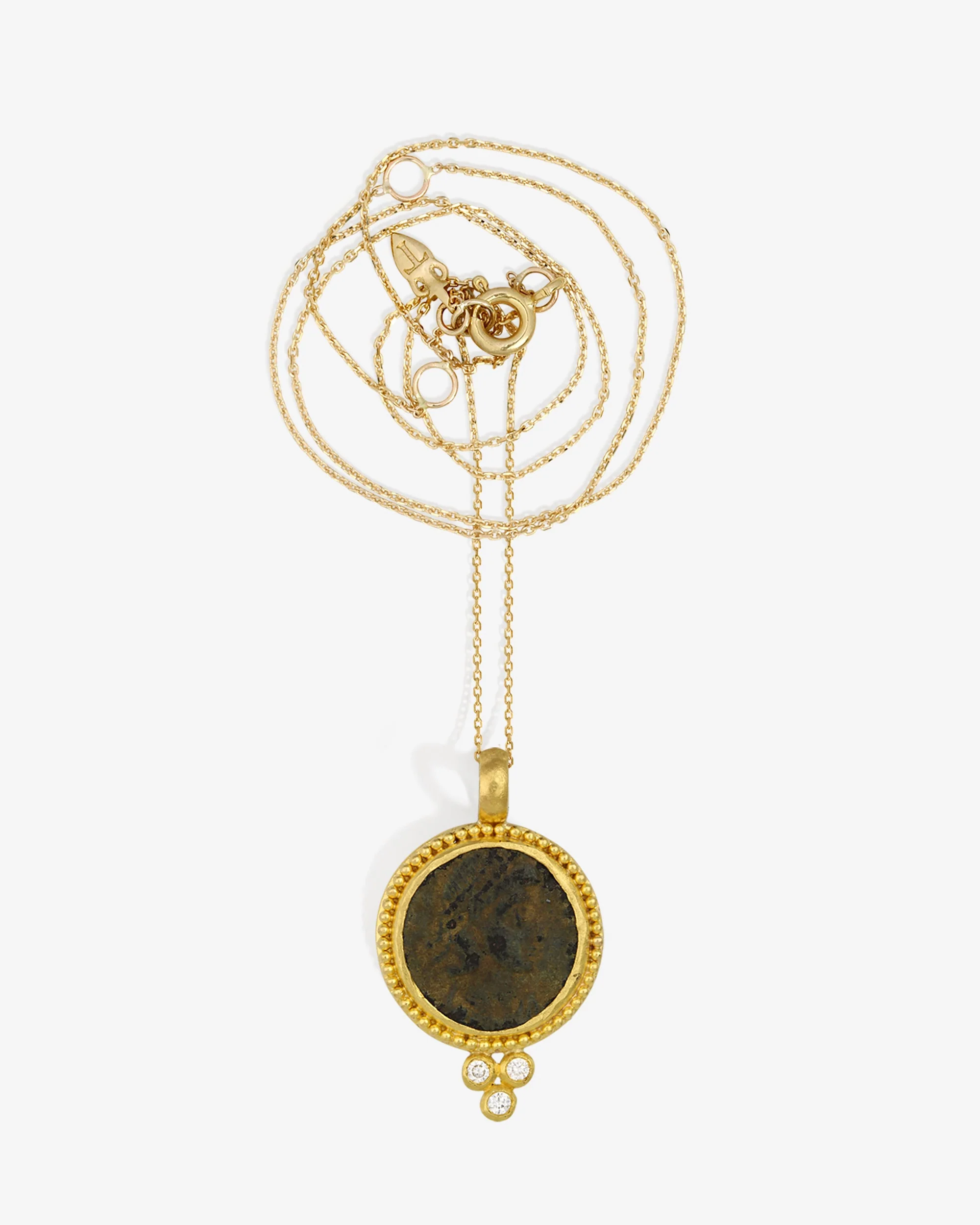 Antique Coin Necklace Diamond Solid Gold - Image 3