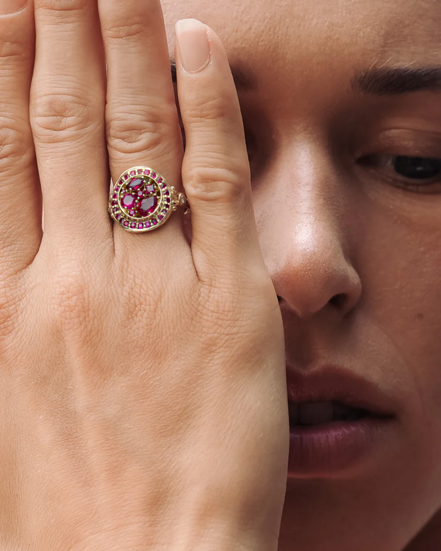 Asteria Halo Ruby Ring Solid Gold - Image 4