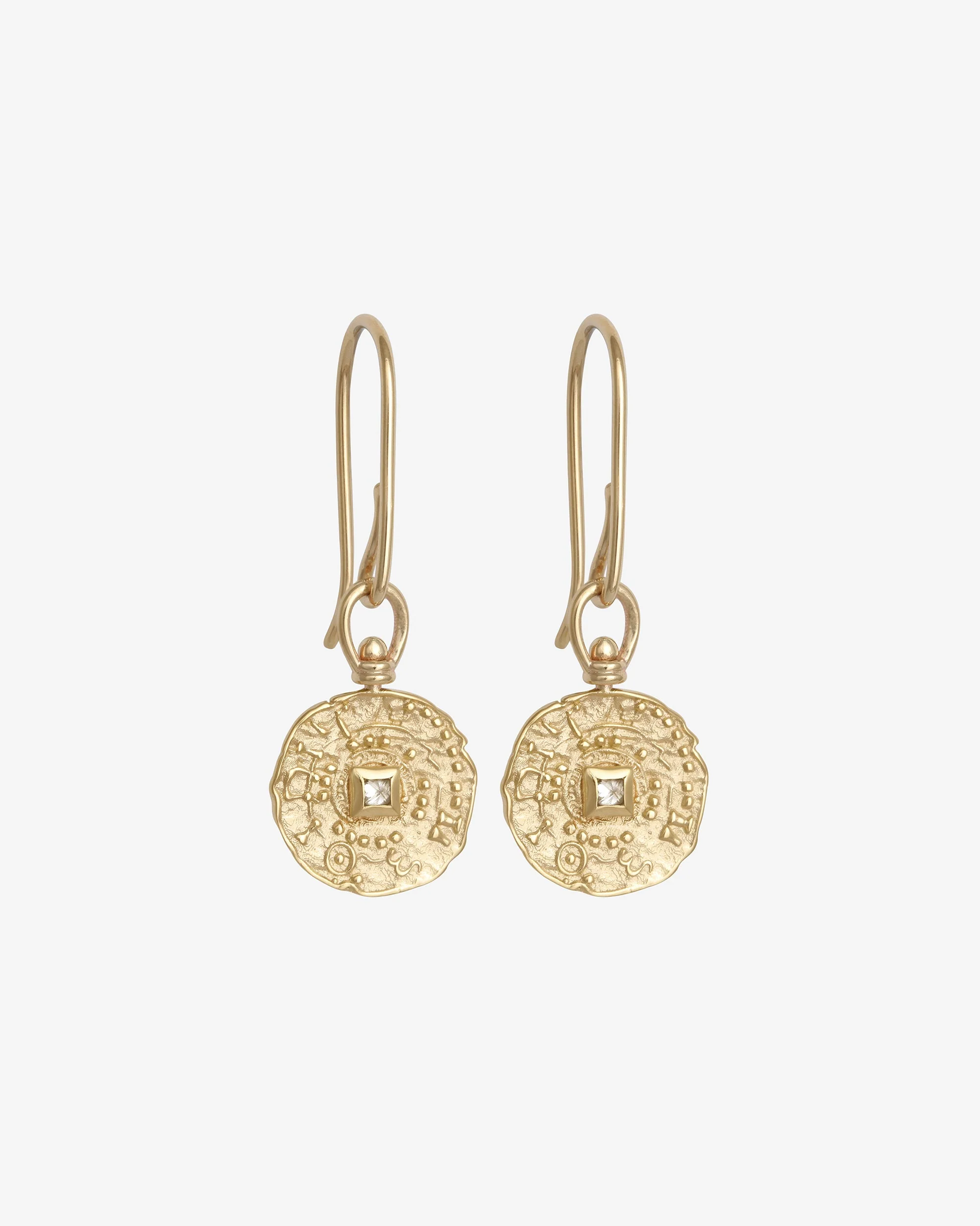 Atlantis Coin Earrings Diamond Solid Gold