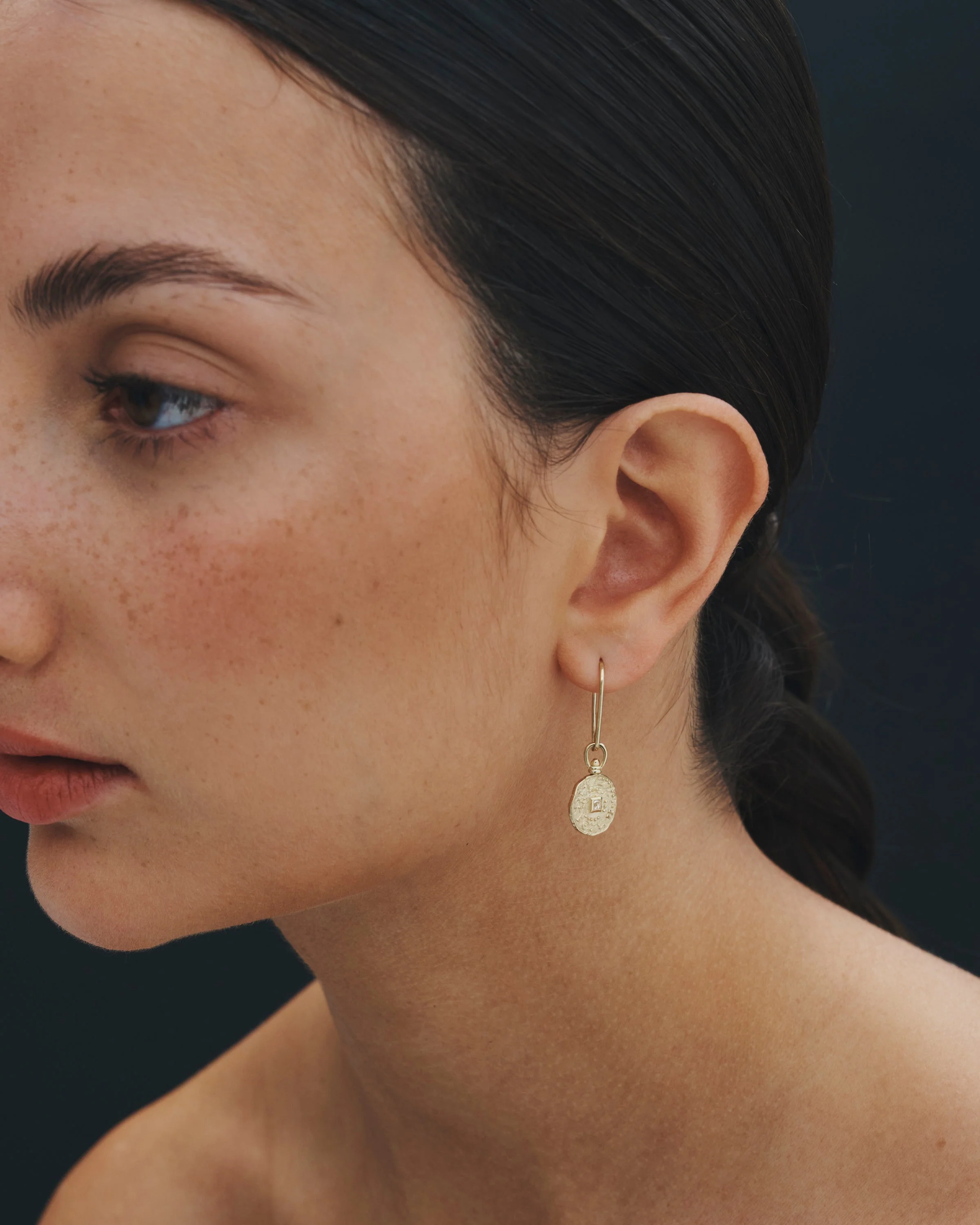 Atlantis Coin Earrings Diamond Solid Gold - Image 2