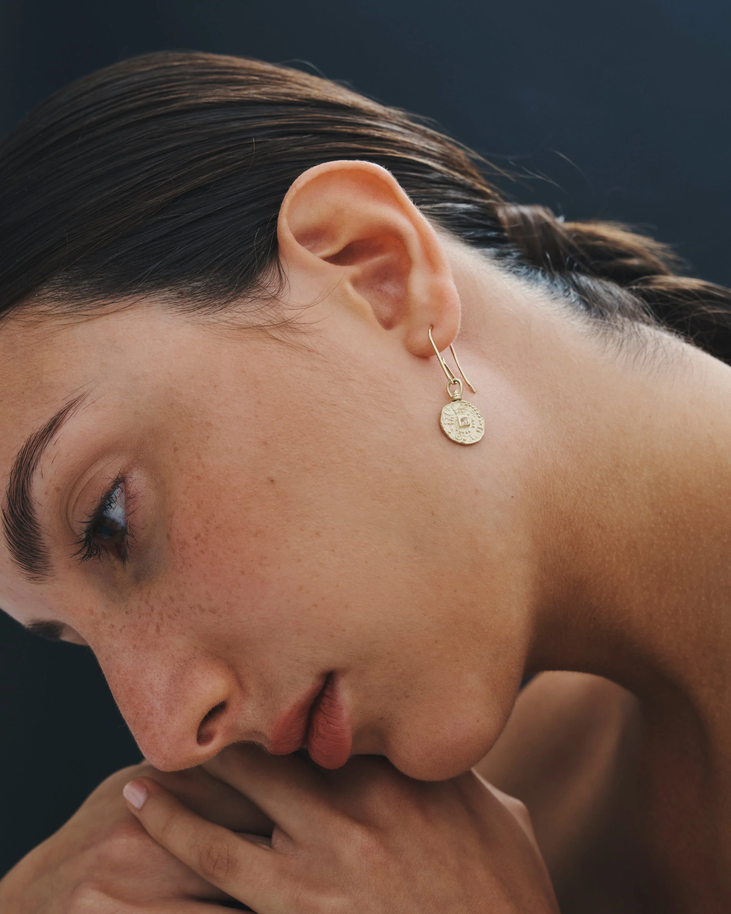 Atlantis Coin Earrings Diamond Solid Gold - Image 3