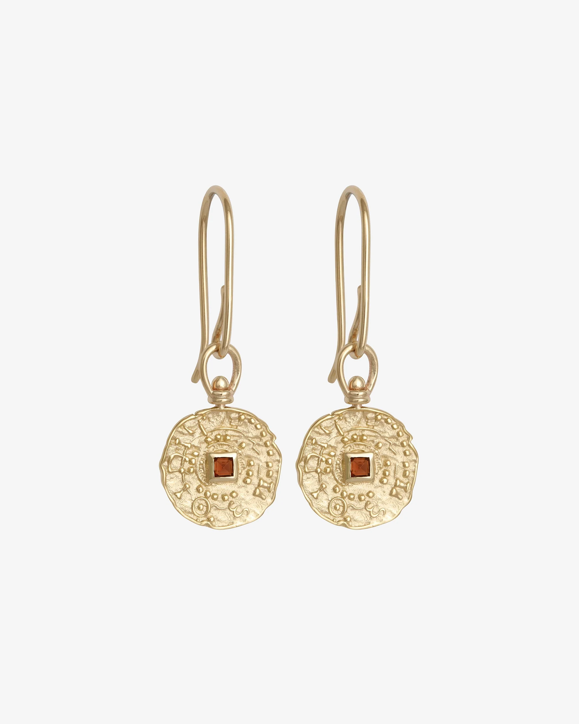 Atlantis Coin Earrings Garnet Solid Gold