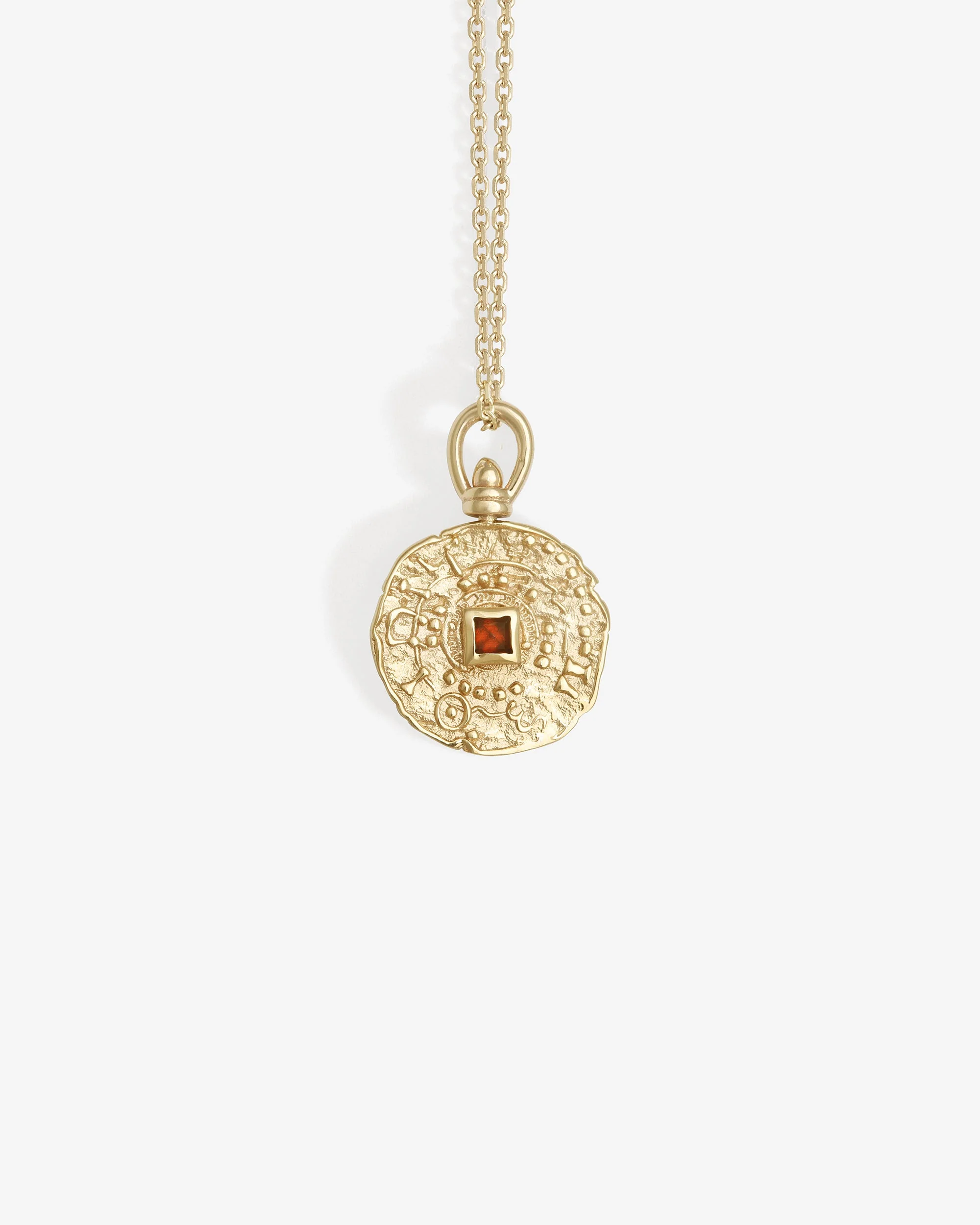 Atlantis Coin Necklace Garnet Solid Gold