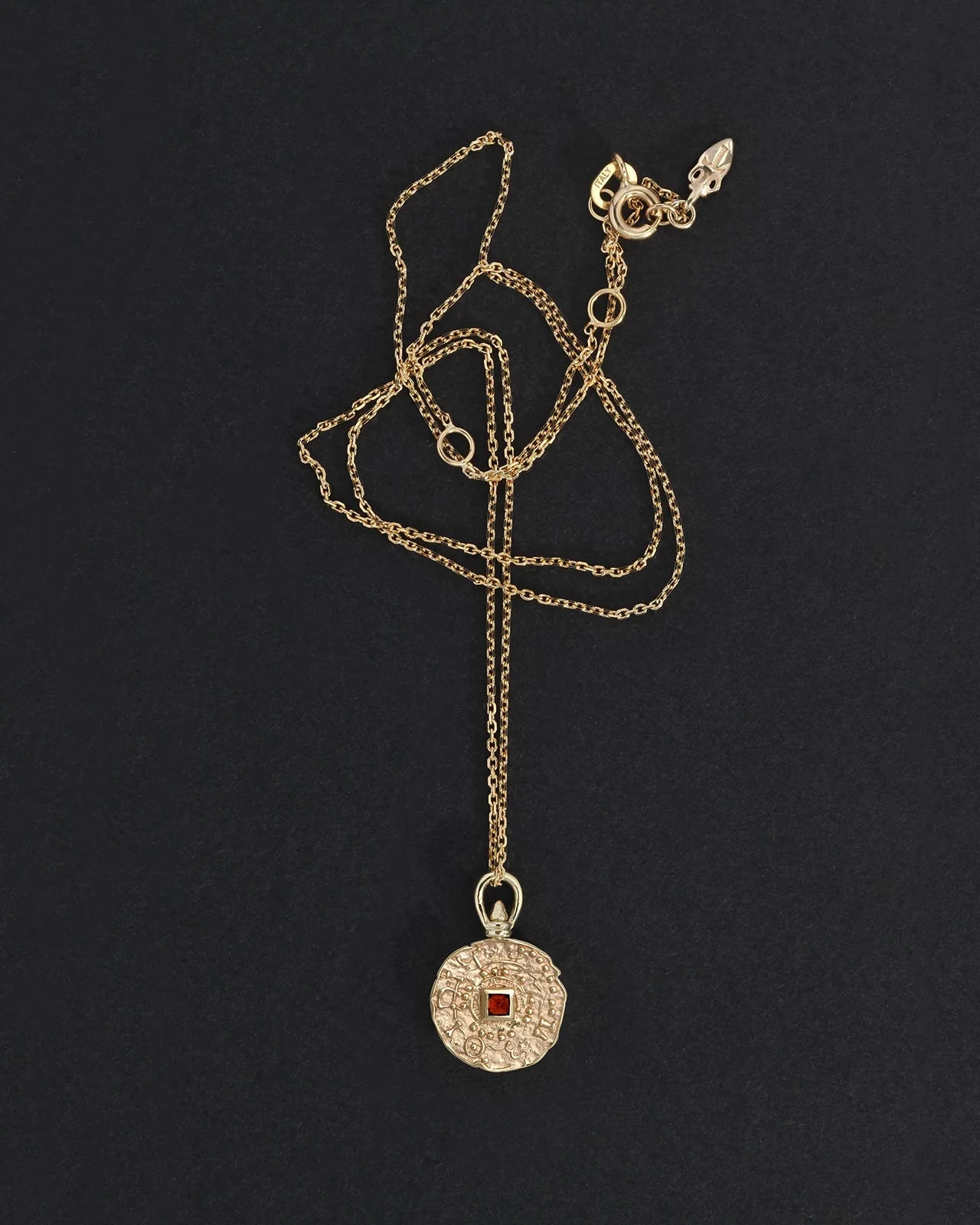Atlantis Coin Necklace Garnet Solid Gold - Image 4