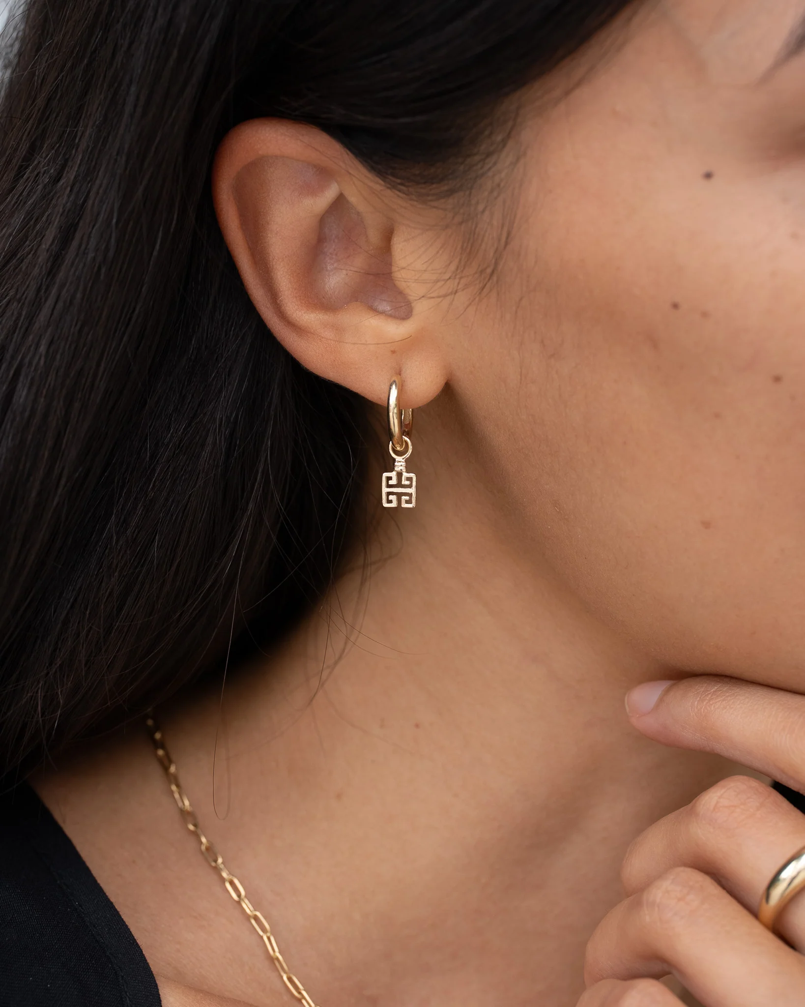 Double Greek Key Ear Charm Solid Gold - Image 2