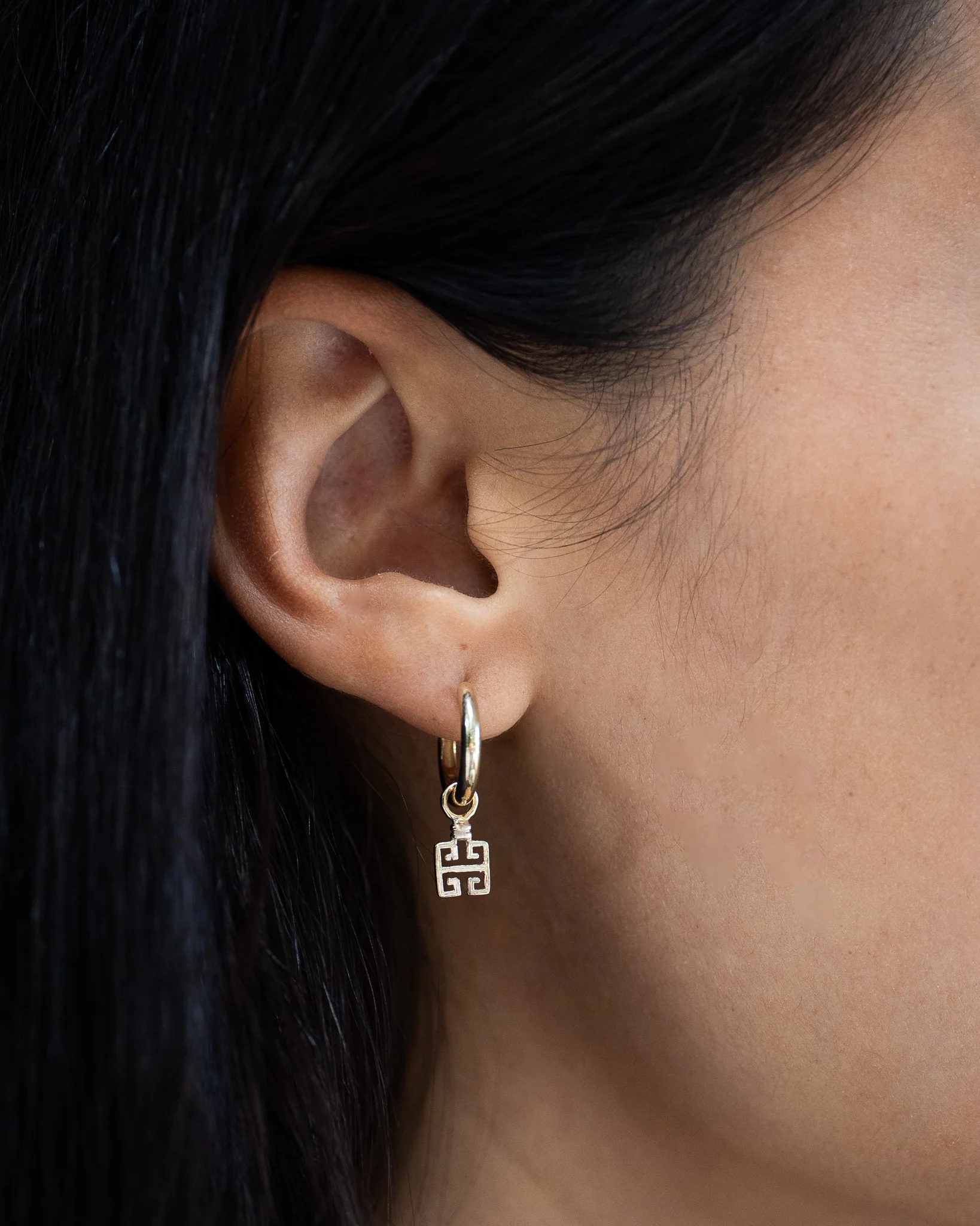 Double Greek Key Ear Charm Solid Gold - Image 4