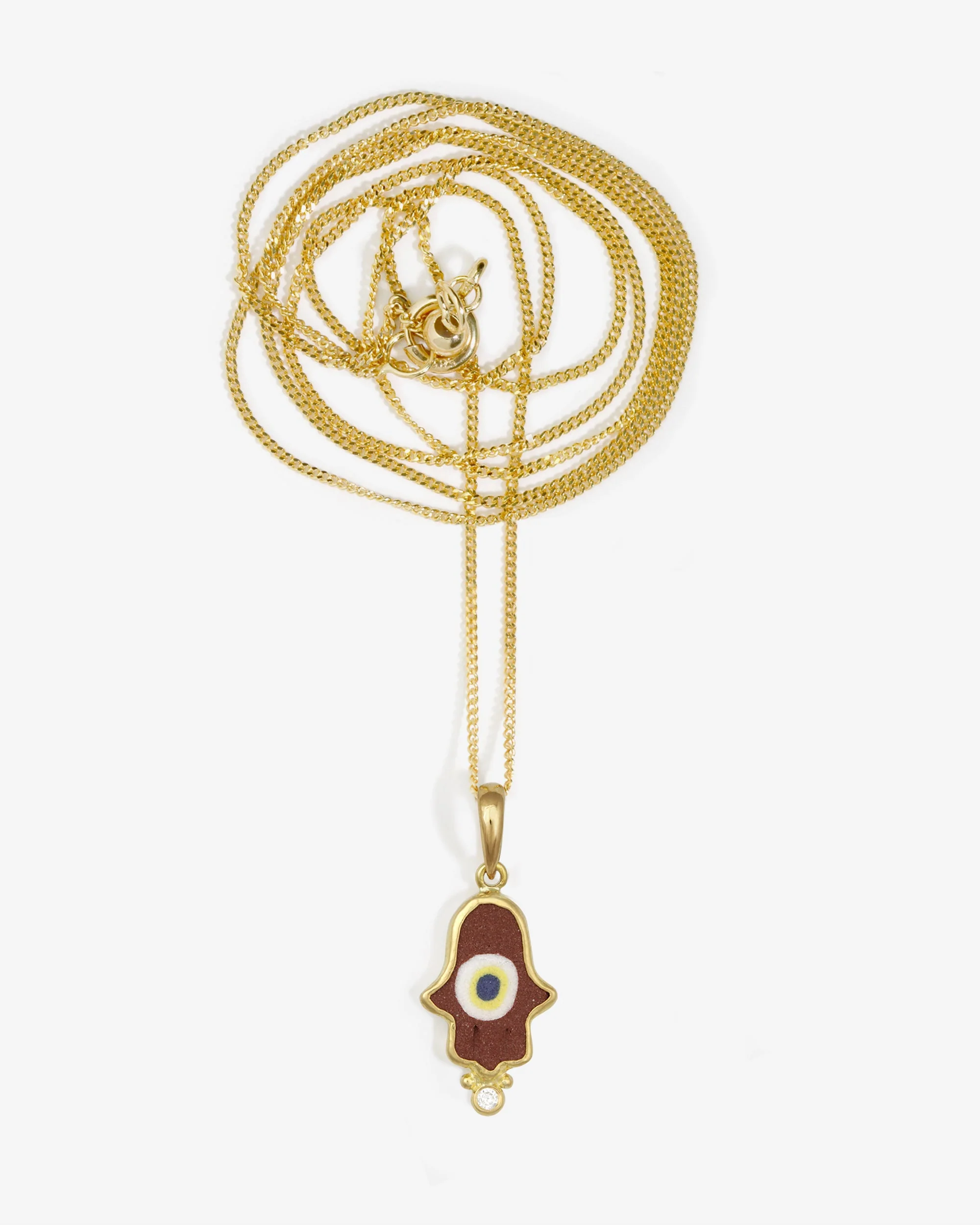 Hamsa Rust Necklace White Diamond Solid Gold - Image 3