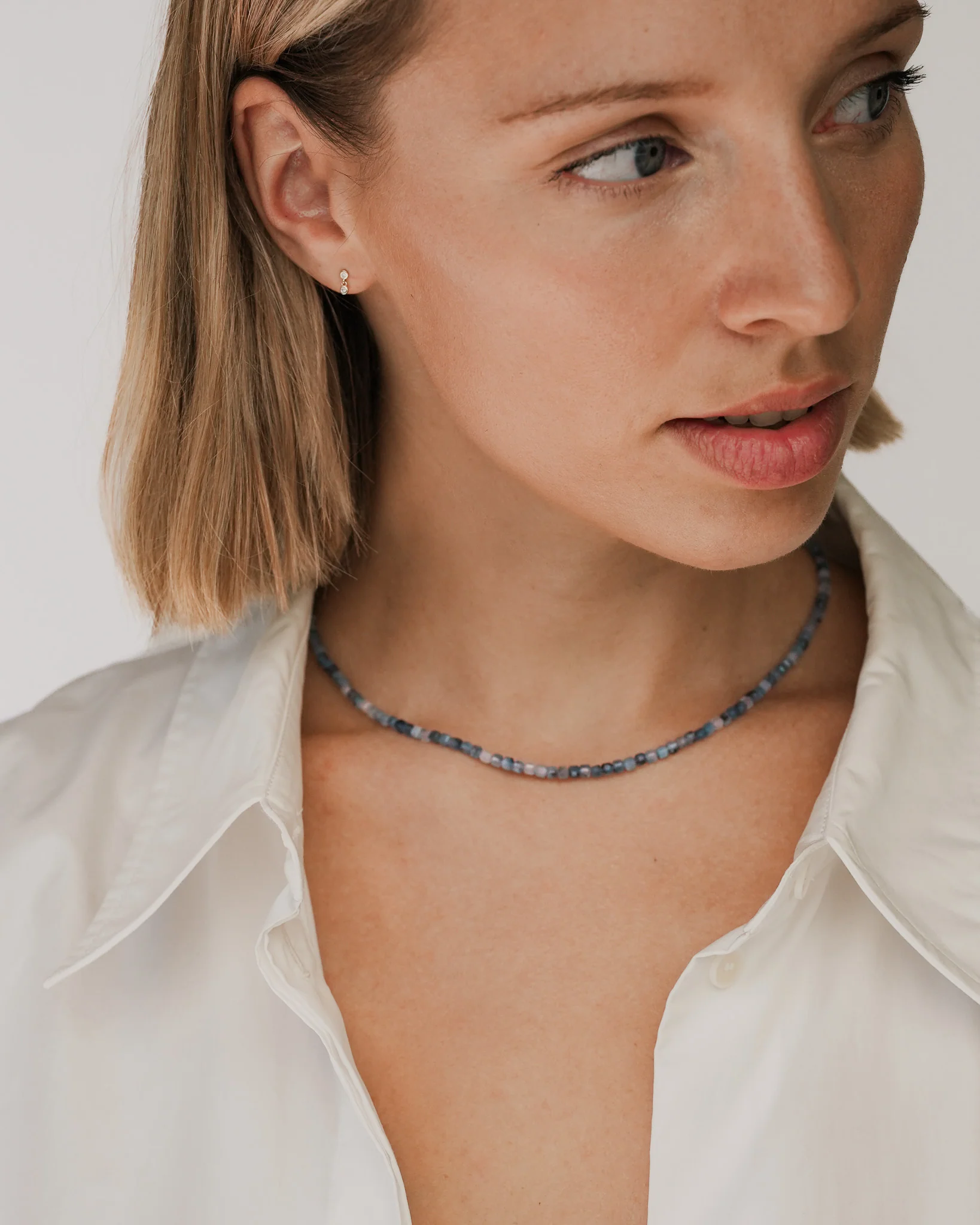 Lucien Santa Marie Aquamarine Bead Necklace Solid Gold - Image 3