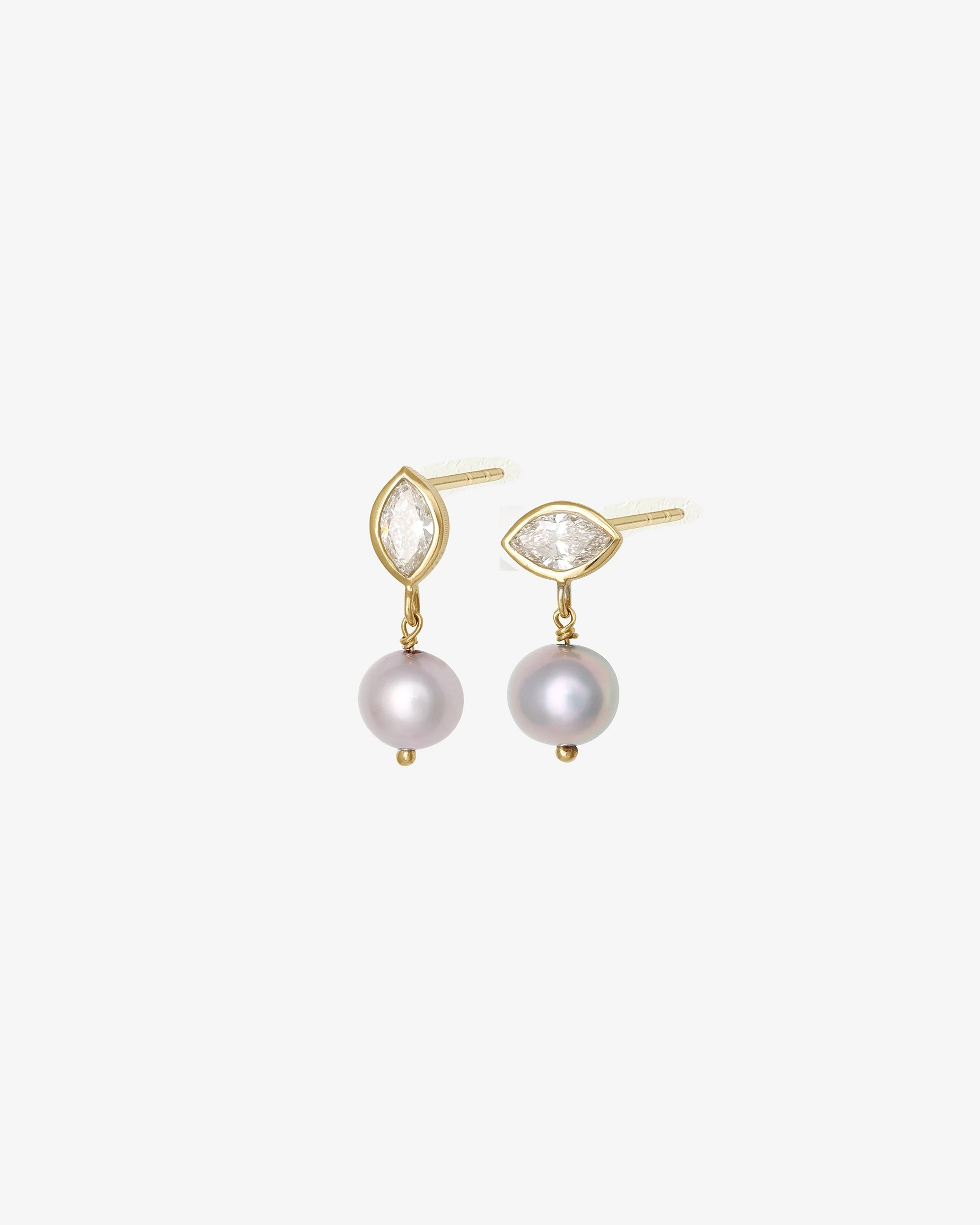 Mer Drop Earrings Pearl Diamond Solid Gold