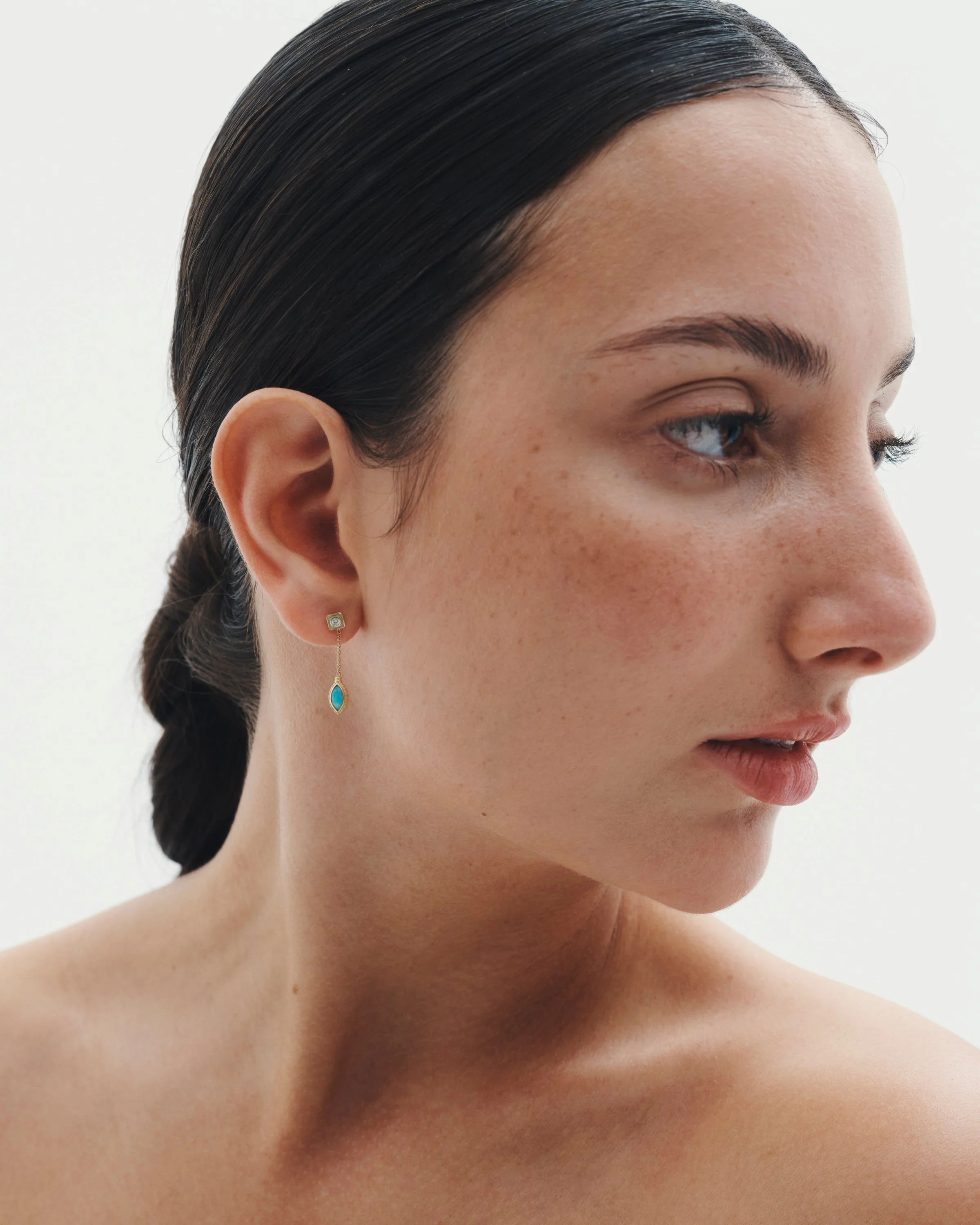 Mer Earrings Marquise Opal Diamond Solid Gold - Image 3