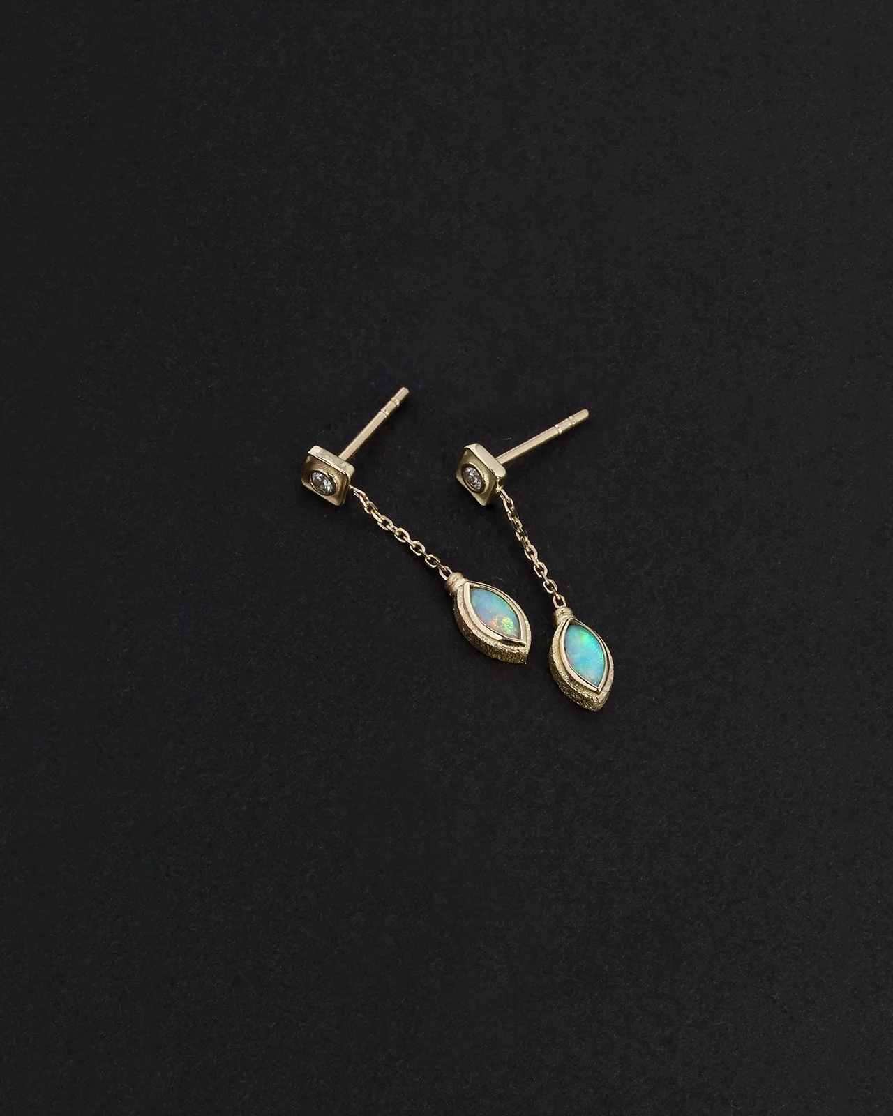 Mer Earrings Marquise Opal Diamond Solid Gold - Image 4