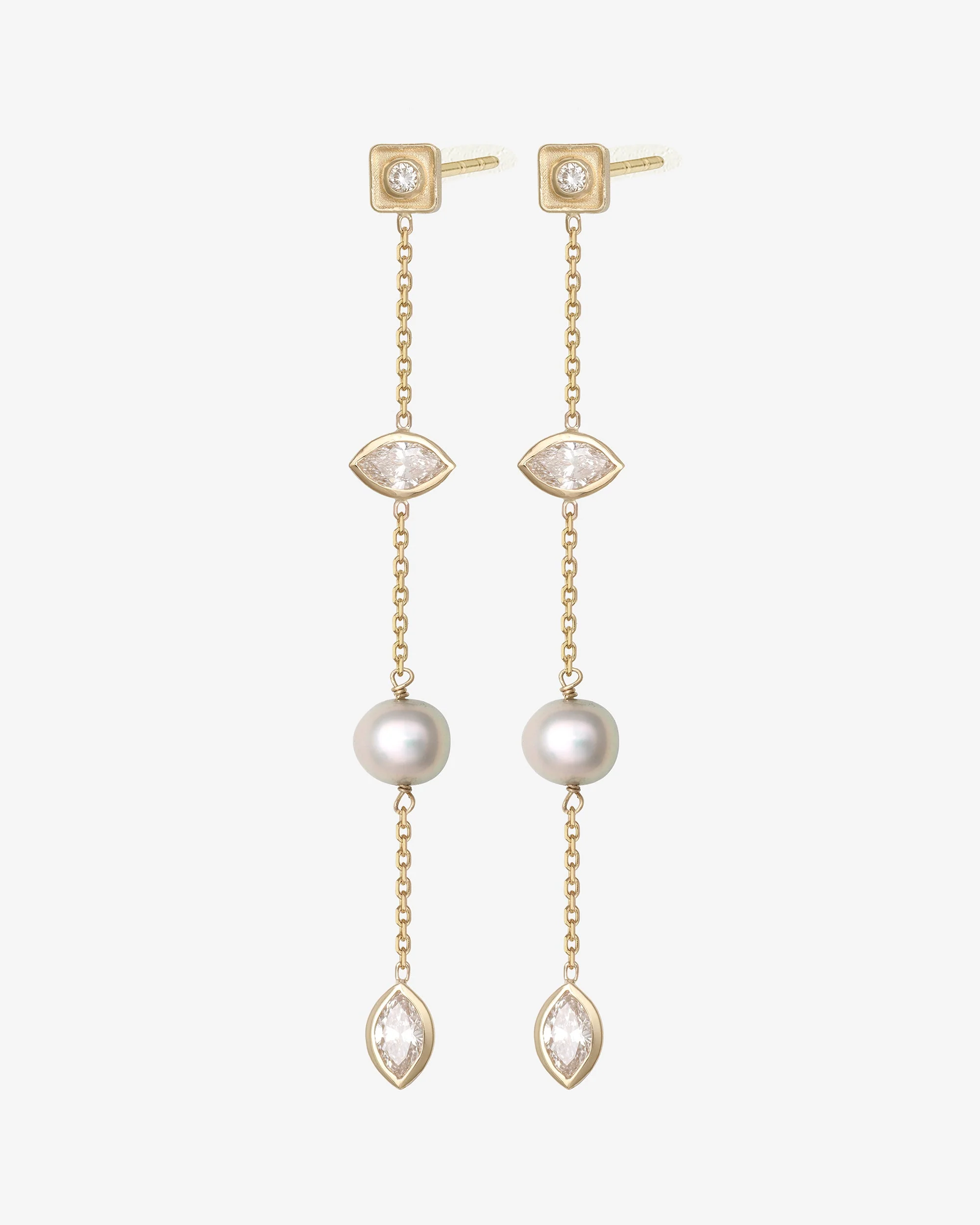 Mer Statement Earrings Pearl Diamond Solid Gold