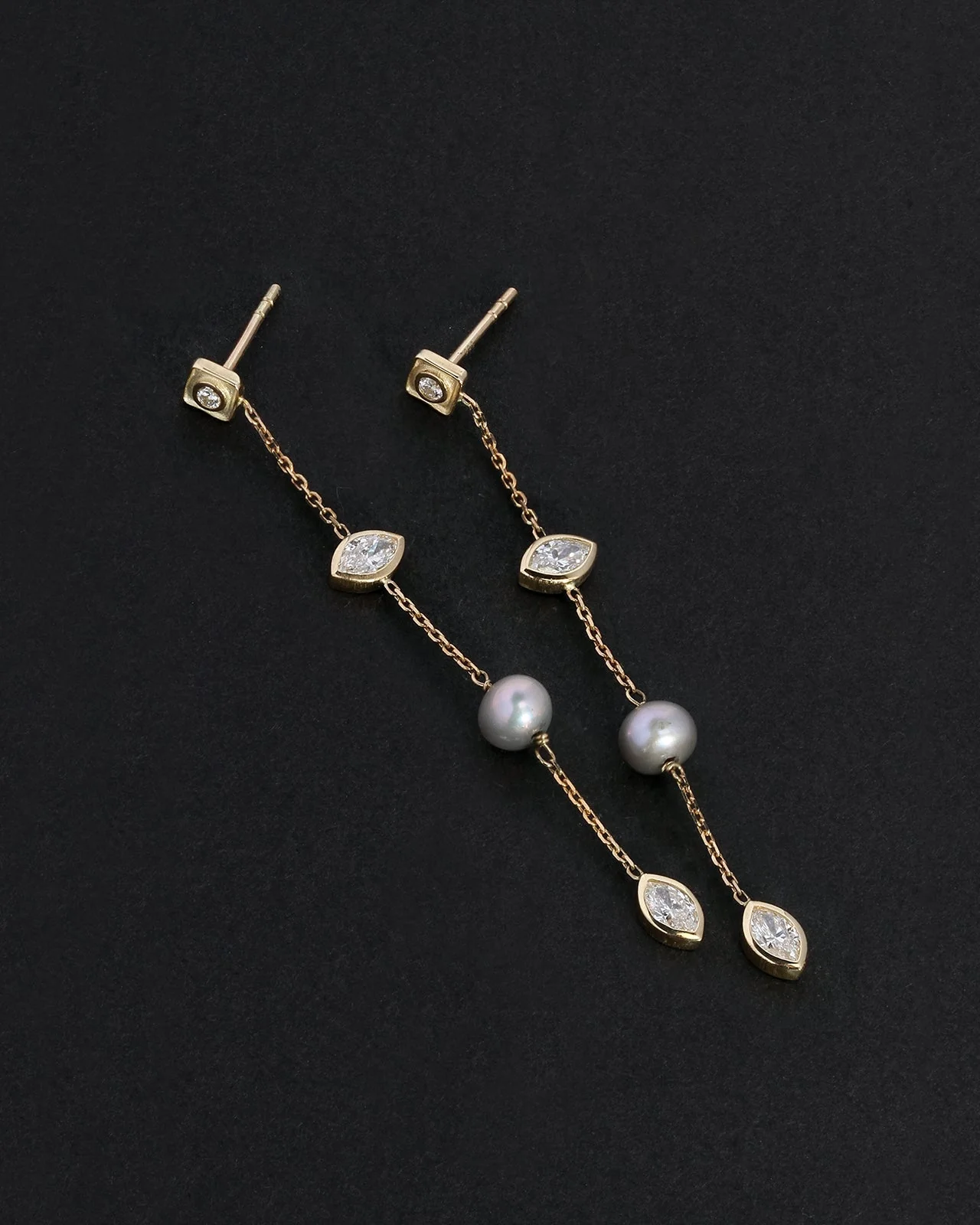 Mer Statement Earrings Pearl Diamond Solid Gold - Image 4