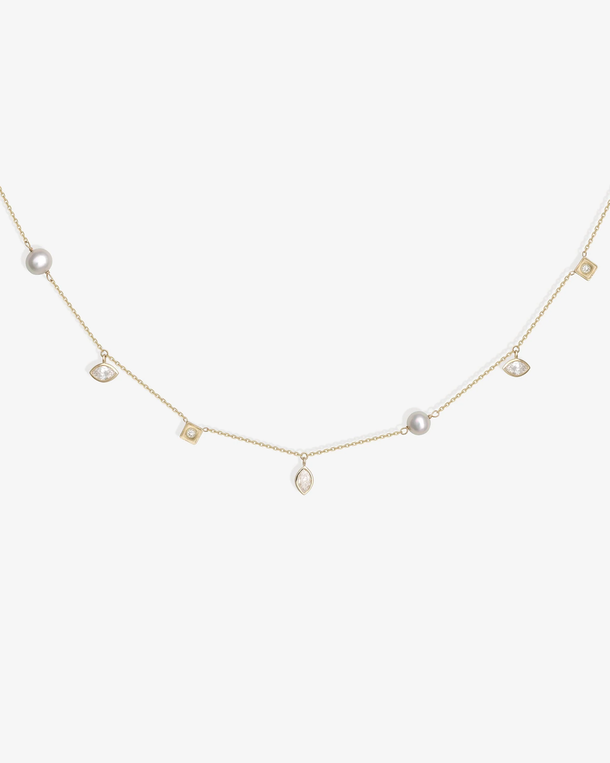 Mer Station Necklace Pearl Diamond Solid Gold