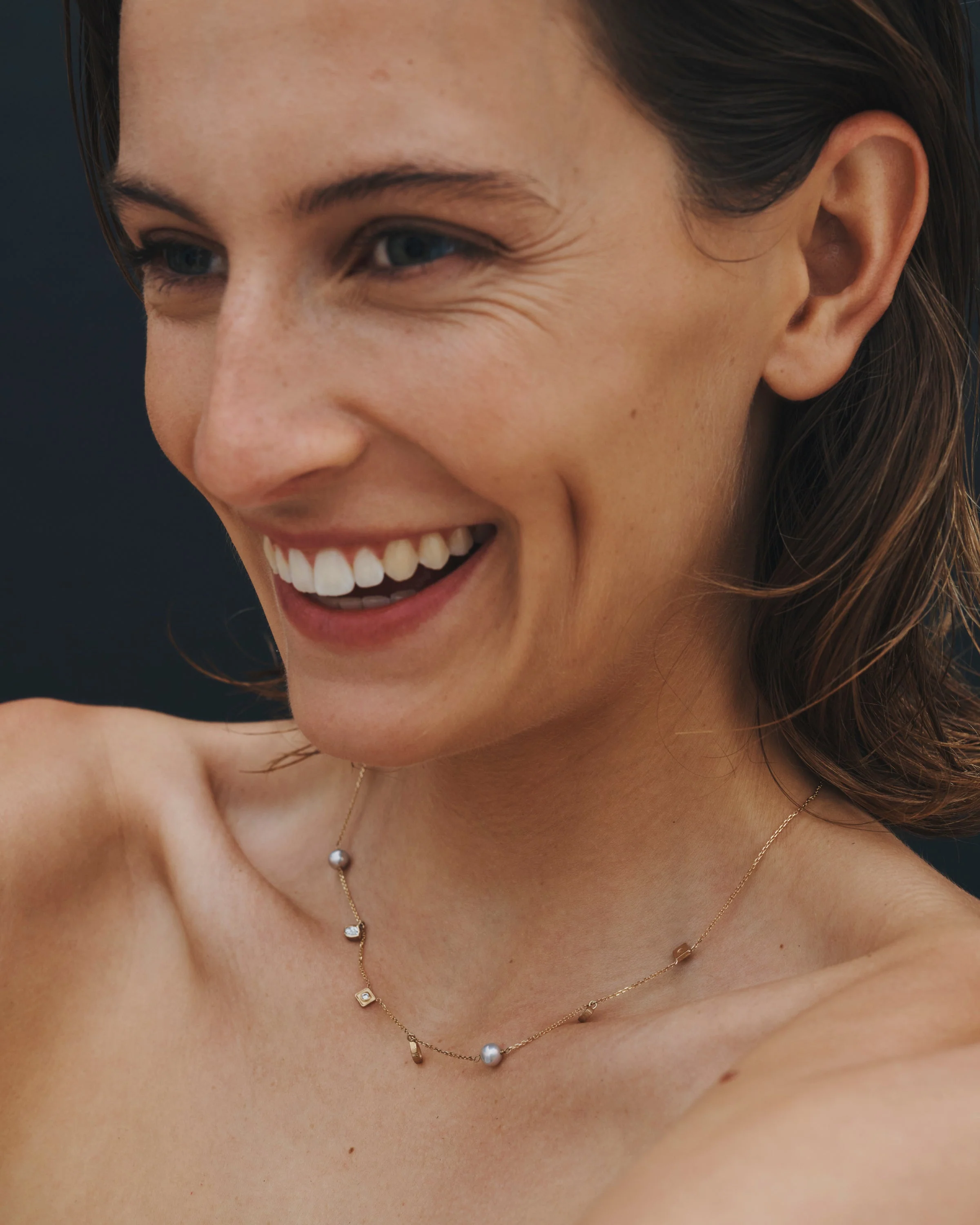 Mer Station Necklace Pearl Diamond Solid Gold - Image 3