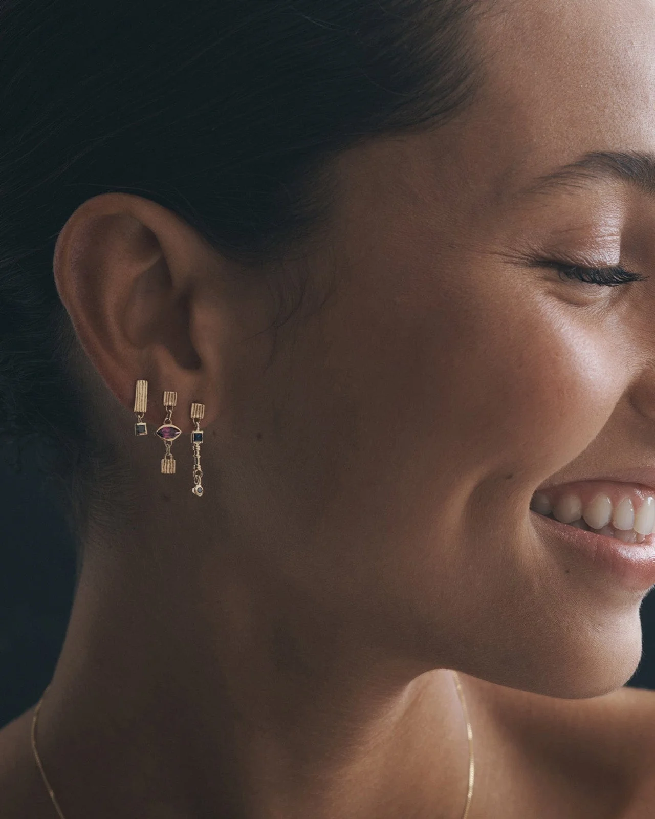 Riva Earrings Black Diamond Solid Gold - Image 2
