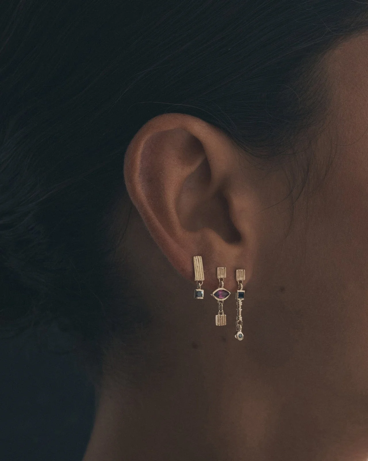 Riva Earrings Black Diamond Solid Gold - Image 3