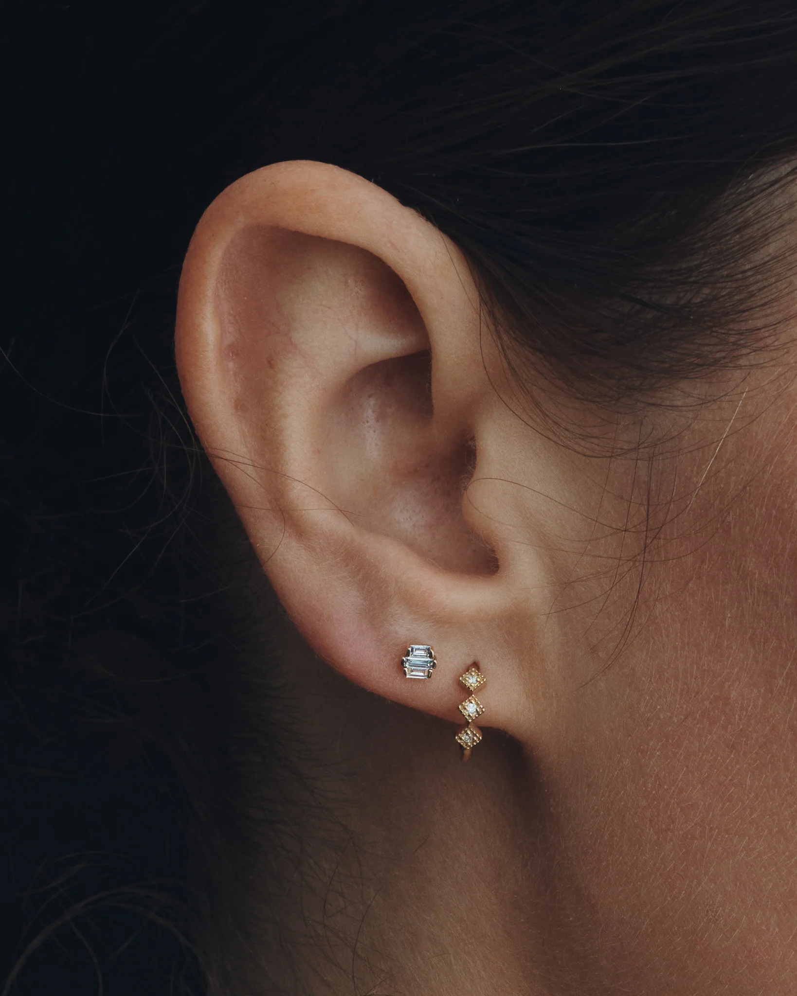 Trine Single Cartilage Earring Diamond Solid Gold - Image 2