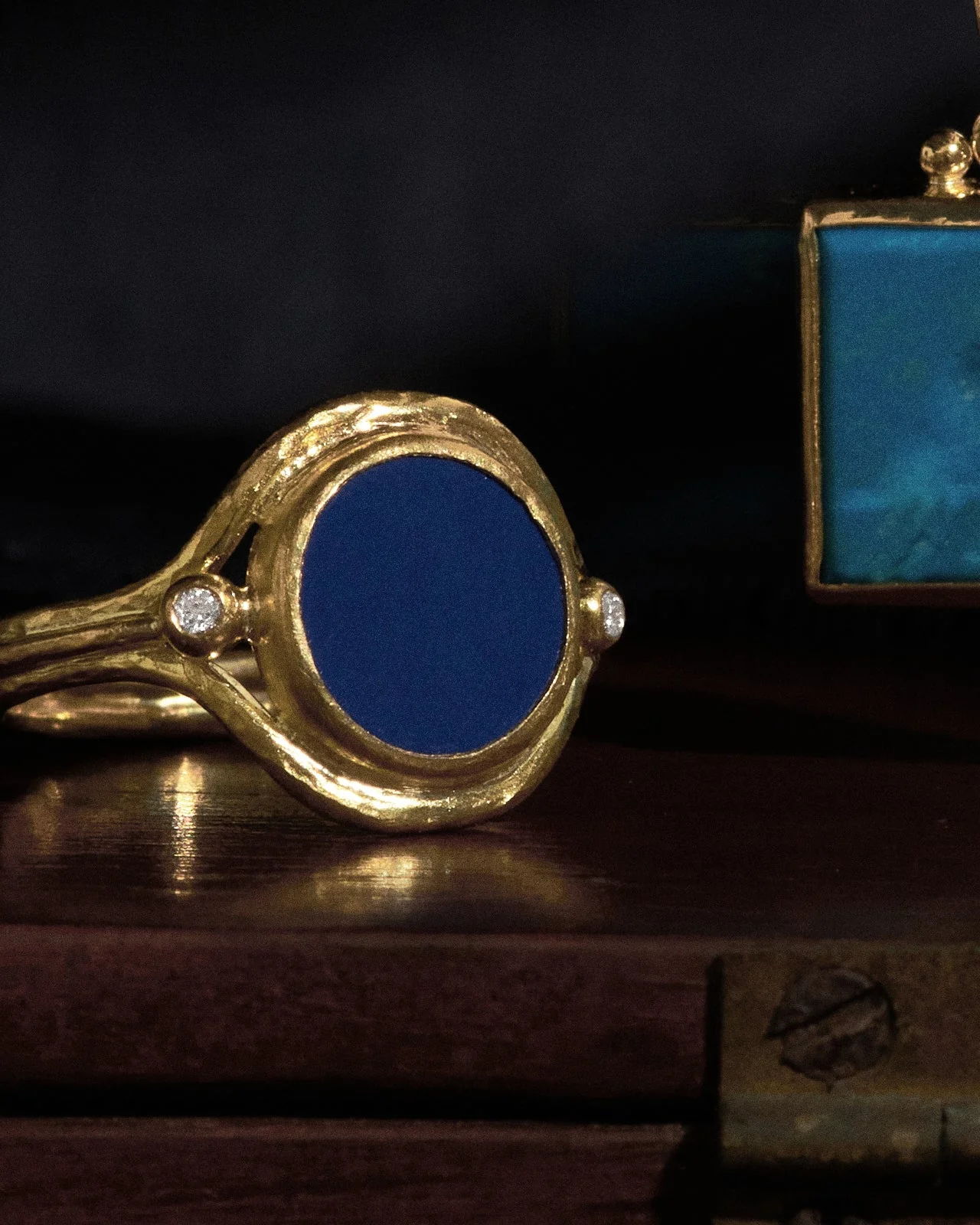 Tyana Ring Lapis Diamond Solid Gold - Image 4