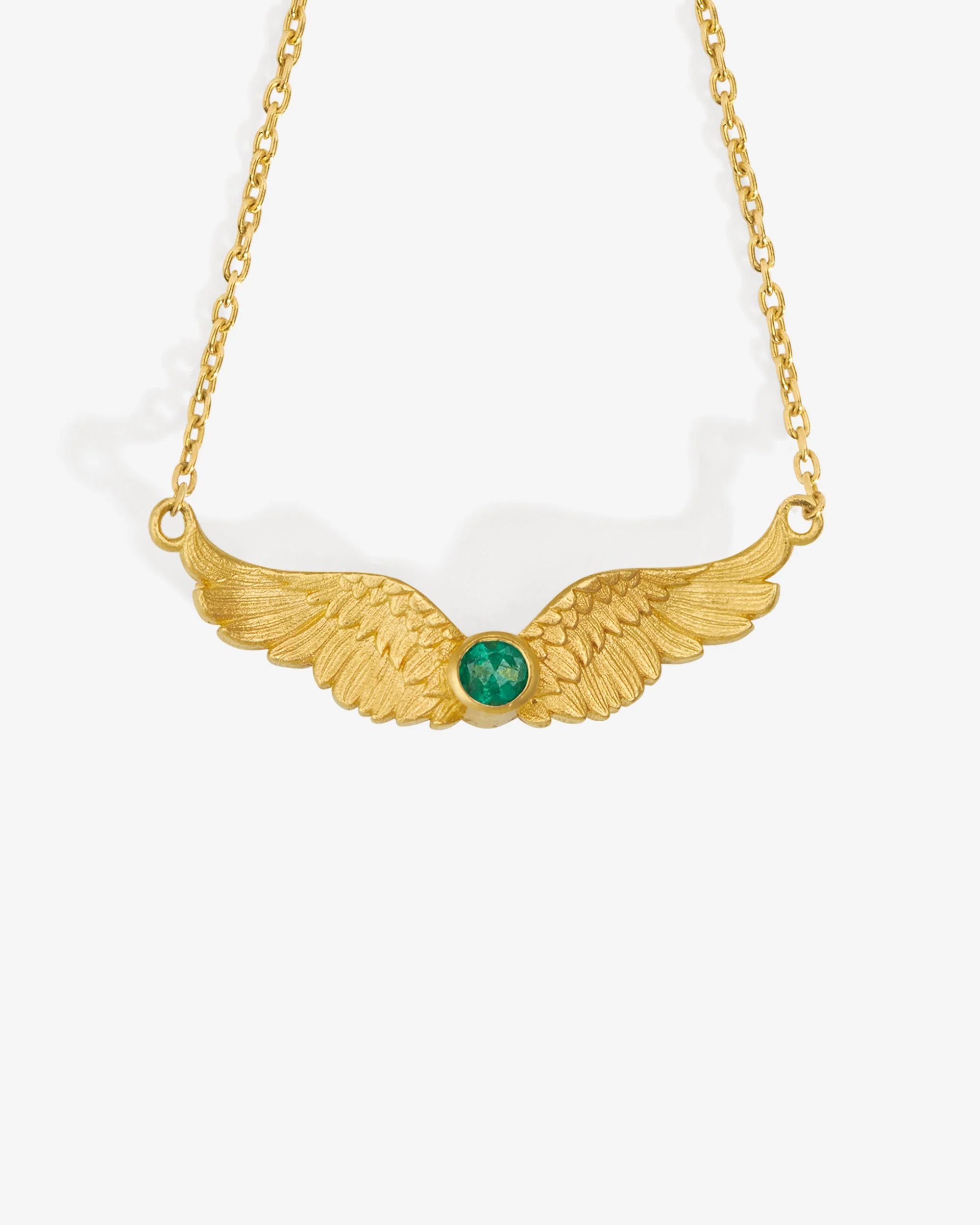 Winged Necklace Emerald Solid Gold