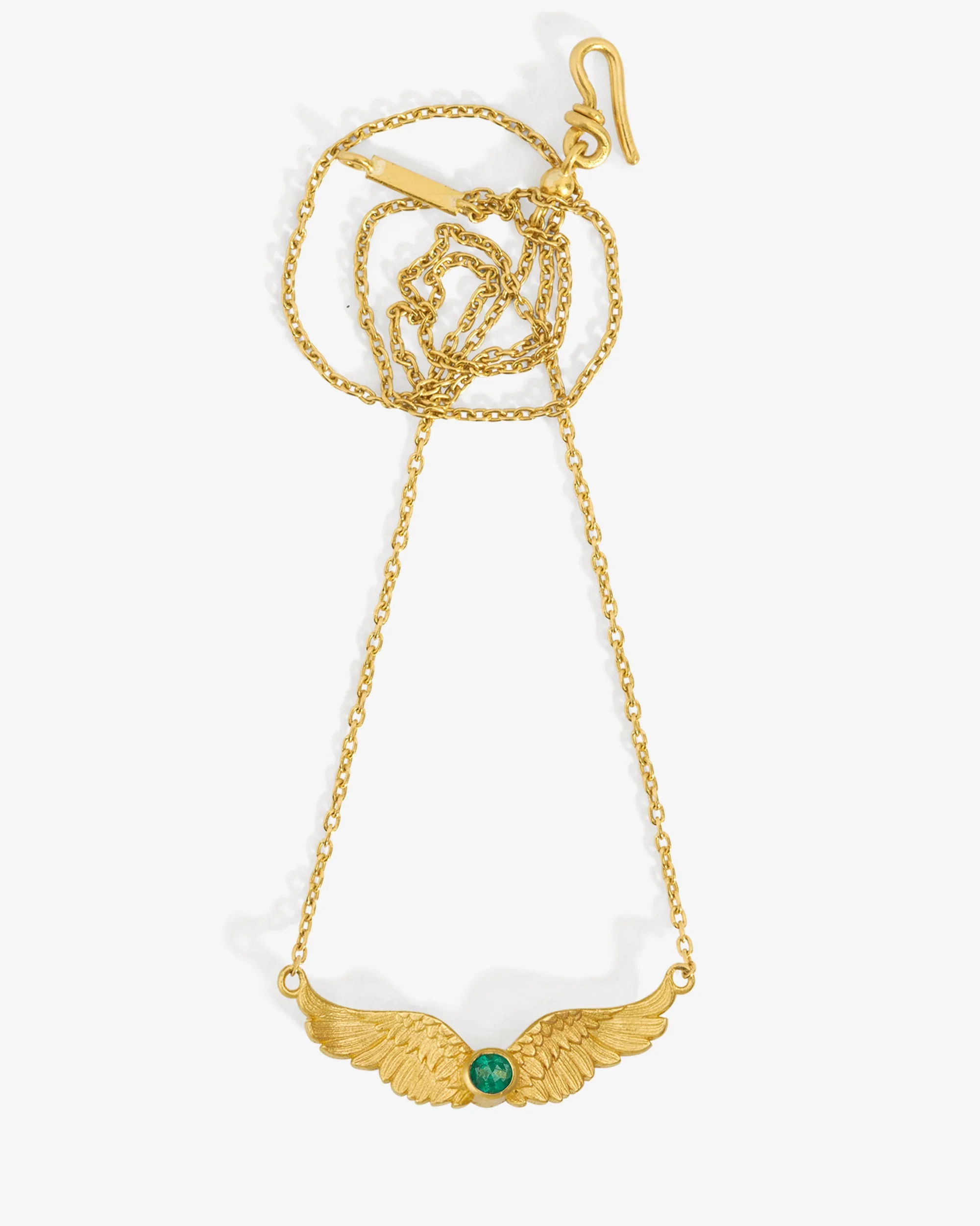 Winged Necklace Emerald Solid Gold - Image 2